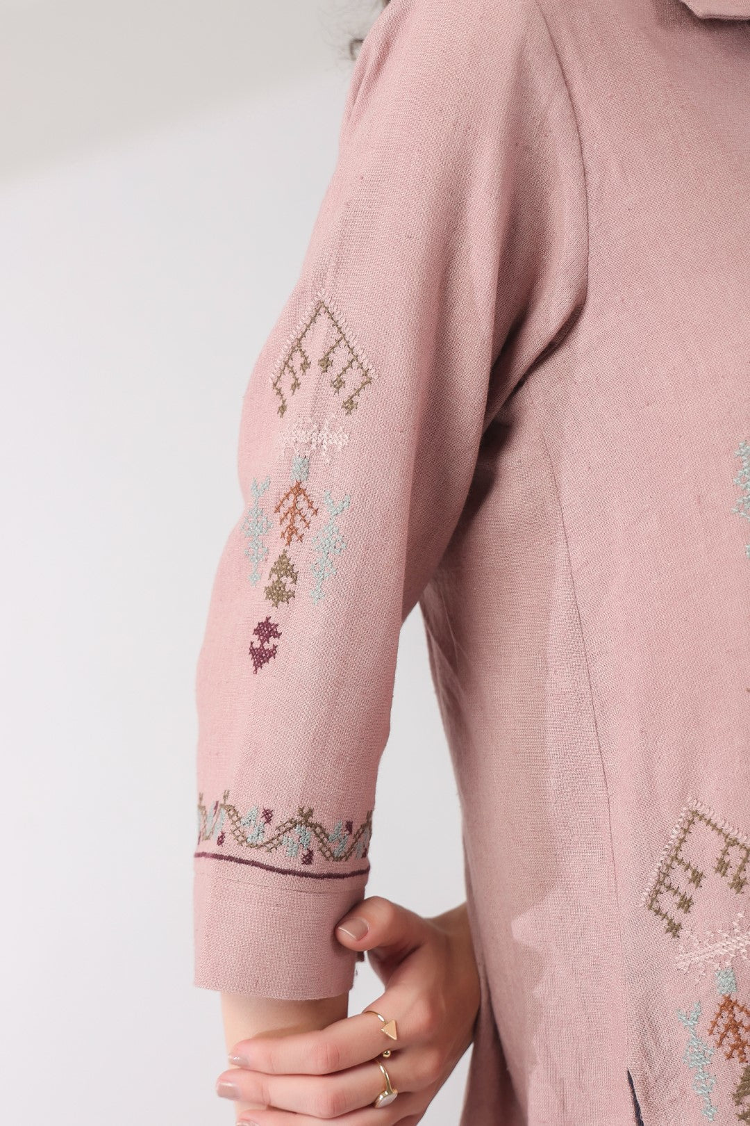 Women’s Cotton Linen Onion Pink Color Embroidered Top - Nyaro