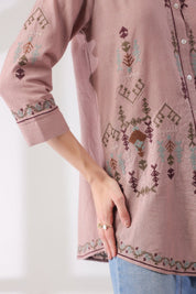 Women’s Cotton Linen Onion Pink Color Embroidered Top - Nyaro