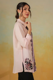 Women’s Cotton Linen Peach Color Embroidered Top - Nyaro