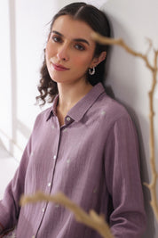 Women’s Cotton Linen Purple Color Embroidered Top - Nyaro