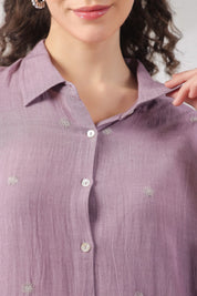 Women’s Cotton Linen Purple Color Embroidered Top - Nyaro