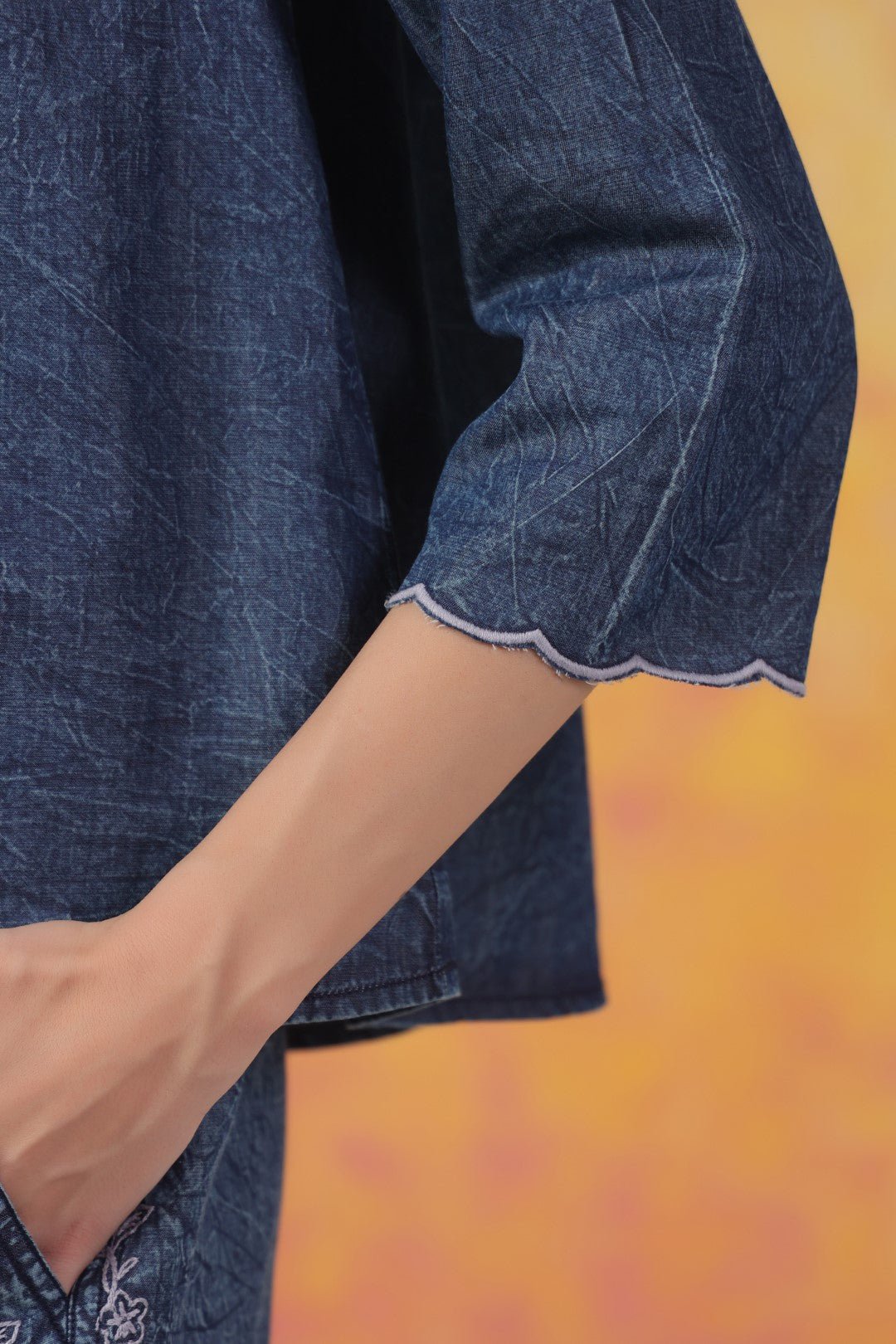 Women’s Denim Blue Color Embroidered Co - Ord Set: - Nyaro