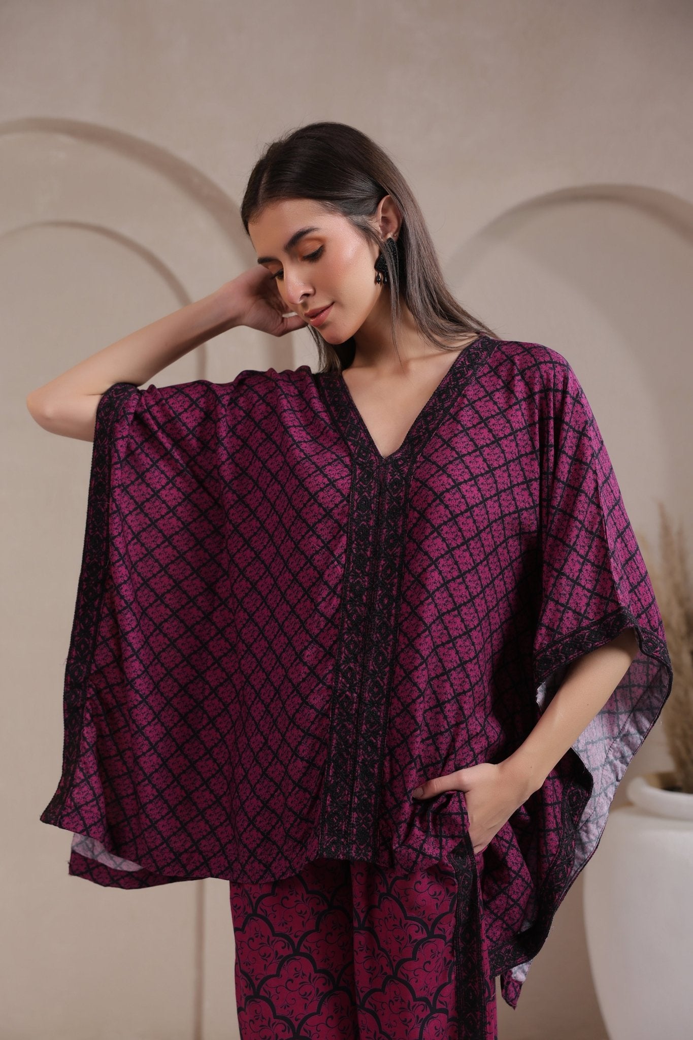 Women's Fuchsia Embroidered Rayon Co - Ord Set - Nyaro