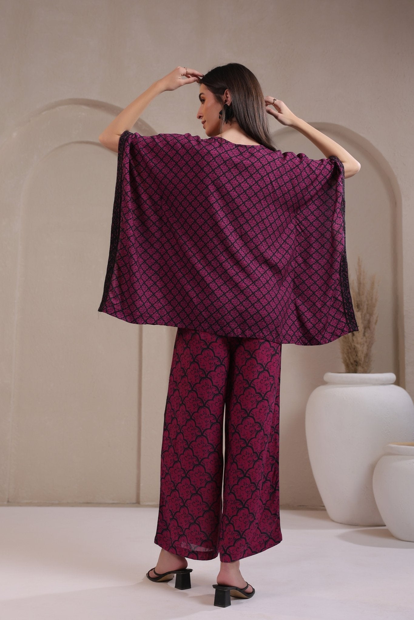 Women's Fuchsia Embroidered Rayon Co - Ord Set - Nyaro