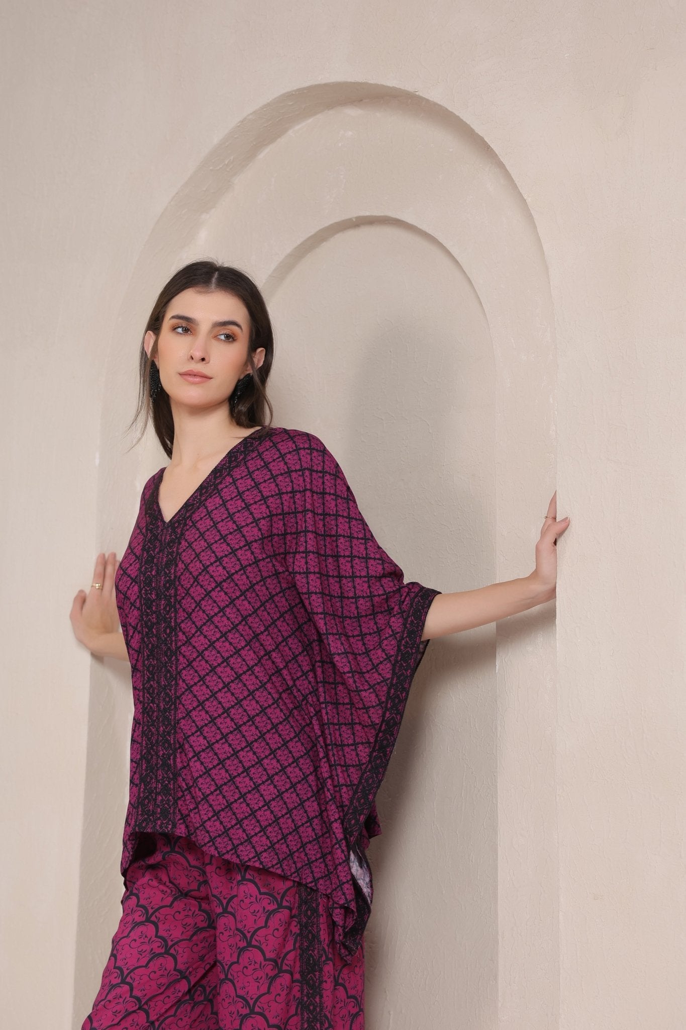 Women's Fuchsia Embroidered Rayon Co - Ord Set - Nyaro