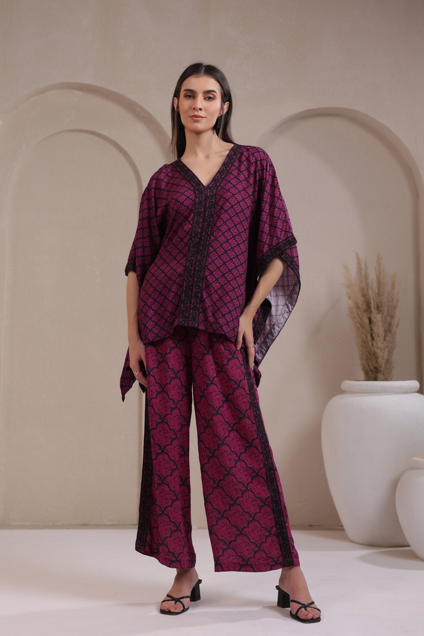 Women's Fuchsia Embroidered Rayon Co - Ord Set - Nyaro
