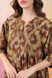 Women’s Green Color Rayon Printed Top with Cut Work Embroidery - Nyaro