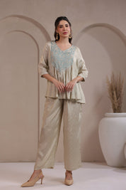 Women's Green Embroidered Viscose Santoon Co - Ord Set - Nyaro