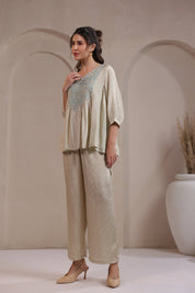 Women's Green Embroidered Viscose Santoon Co - Ord Set - Nyaro