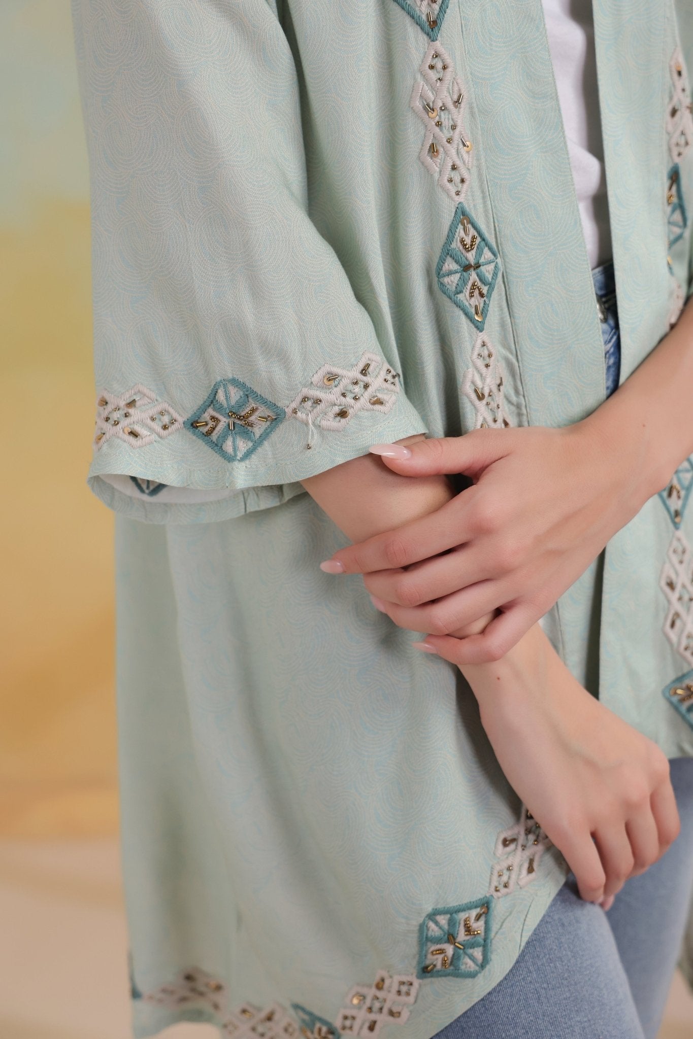 Women’s Green Viscose Rayon Embroidered Shrug - Nyaro