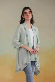 Women’s Green Viscose Rayon Embroidered Shrug - Nyaro