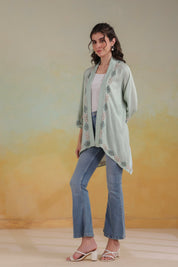Women’s Green Viscose Rayon Embroidered Shrug - Nyaro