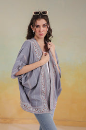 Women’s Grey Rayon Printed Embroidered Shrug - Nyaro