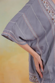 Women’s Grey Rayon Printed Embroidered Shrug - Nyaro