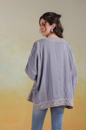 Women’s Grey Rayon Printed Embroidered Shrug - Nyaro