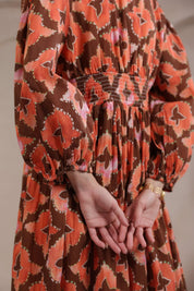 Women’s Orange Printed Cotton Voile Dress with Sequin & Lace Work - Nyaro