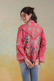 Women’s Peach Rayon Solid Embroidered Shrug - Nyaro