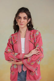 Women’s Peach Rayon Solid Embroidered Shrug - Nyaro