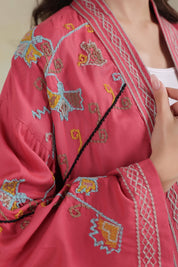 Women’s Peach Rayon Solid Embroidered Shrug - Nyaro
