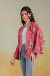 Women’s Peach Rayon Solid Embroidered Shrug - Nyaro