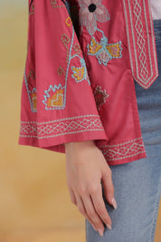 Women’s Peach Rayon Solid Embroidered Shrug - Nyaro