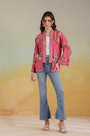 Women’s Peach Rayon Solid Embroidered Shrug - Nyaro