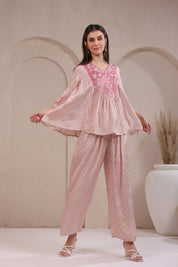 Women's Pink Embroidered Viscose Santoon Co - Ord Set - Nyaro