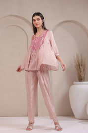 Women's Pink Embroidered Viscose Santoon Co - Ord Set - Nyaro