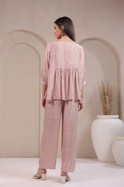 Women's Pink Embroidered Viscose Santoon Co - Ord Set - Nyaro