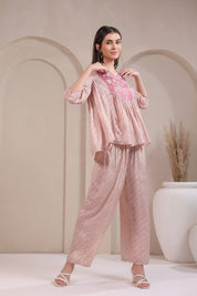 Women's Pink Embroidered Viscose Santoon Co - Ord Set - Nyaro