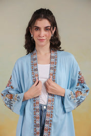 Women’s Sky Blue Viscose Rayon Embroidered Shrug - Nyaro