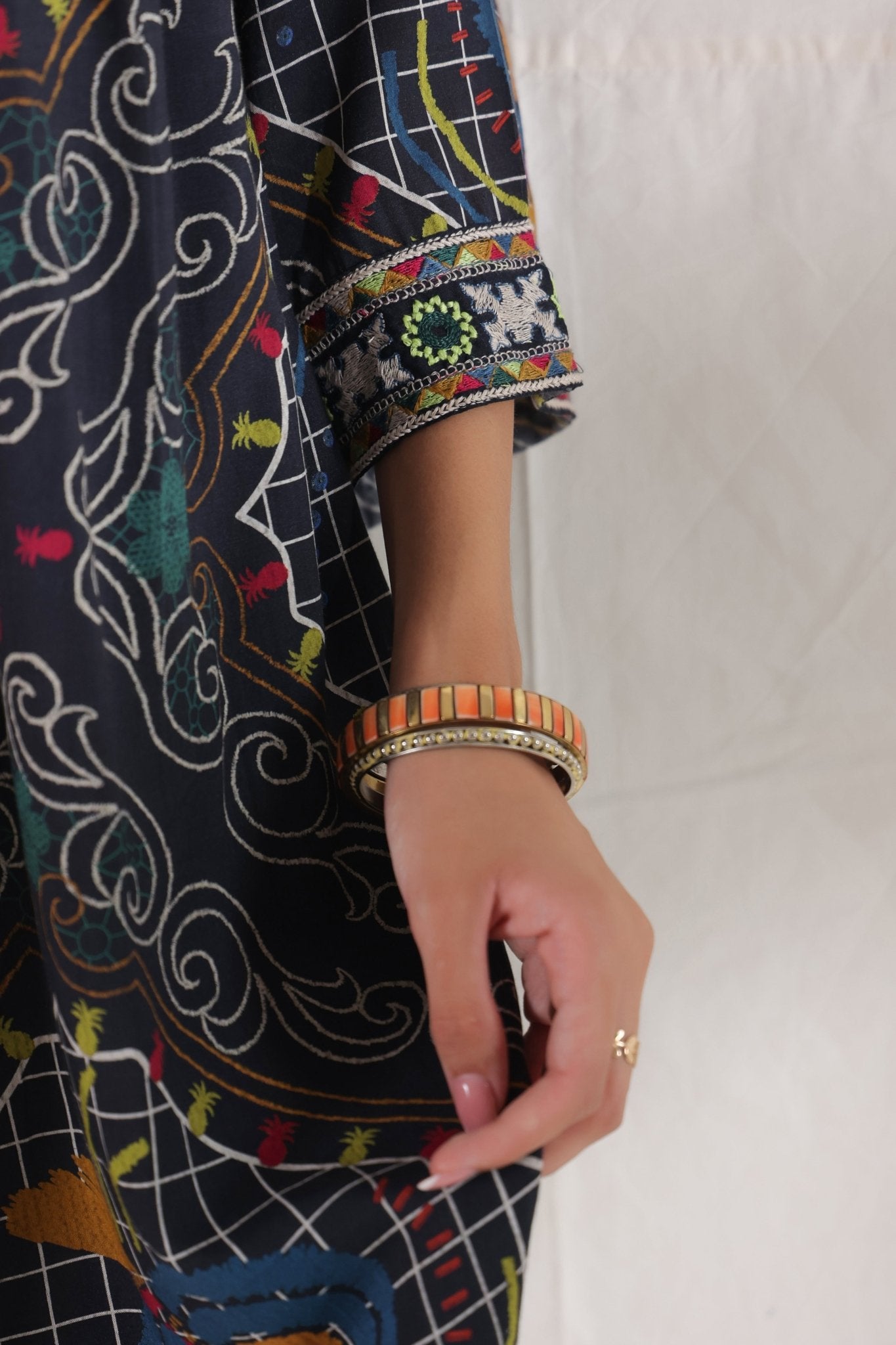 Women’s Viscose Black Santoon Digital Printed Embroidery & Beads Work Mini Dress - Nyaro