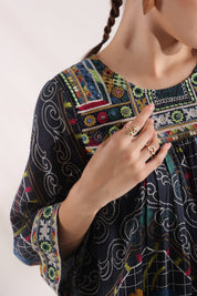 Women’s Viscose Black Santoon Digital Printed Embroidery & Beads Work Mini Dress - Nyaro