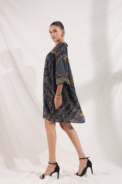 Women’s Viscose Black Santoon Digital Printed Embroidery & Beads Work Mini Dress - Nyaro