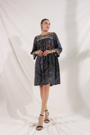 Women’s Viscose Black Santoon Digital Printed Embroidery & Beads Work Mini Dress - Nyaro
