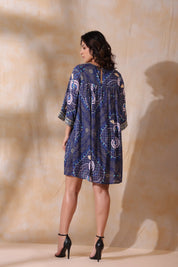 Women’s Viscose Blue Santoon Digital Printed Embroidery & Beads Work Mini Dress - Nyaro