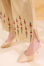 Women’s Viscose Santoon Beige Color Embroidered Co - Ord Set: - Nyaro