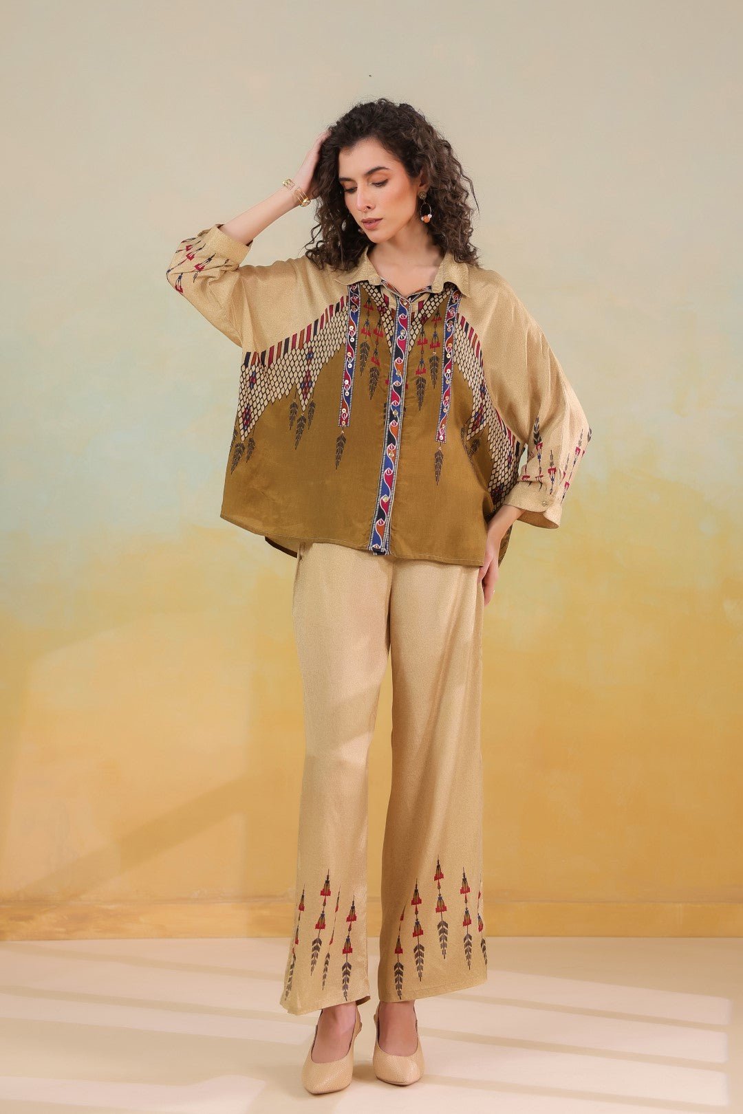 Women’s Viscose Santoon Beige Color Embroidered Co - Ord Set: - Nyaro