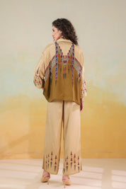 Women’s Viscose Santoon Beige Color Embroidered Co - Ord Set: - Nyaro