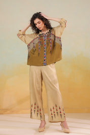 Women’s Viscose Santoon Beige Color Embroidered Co - Ord Set: - Nyaro