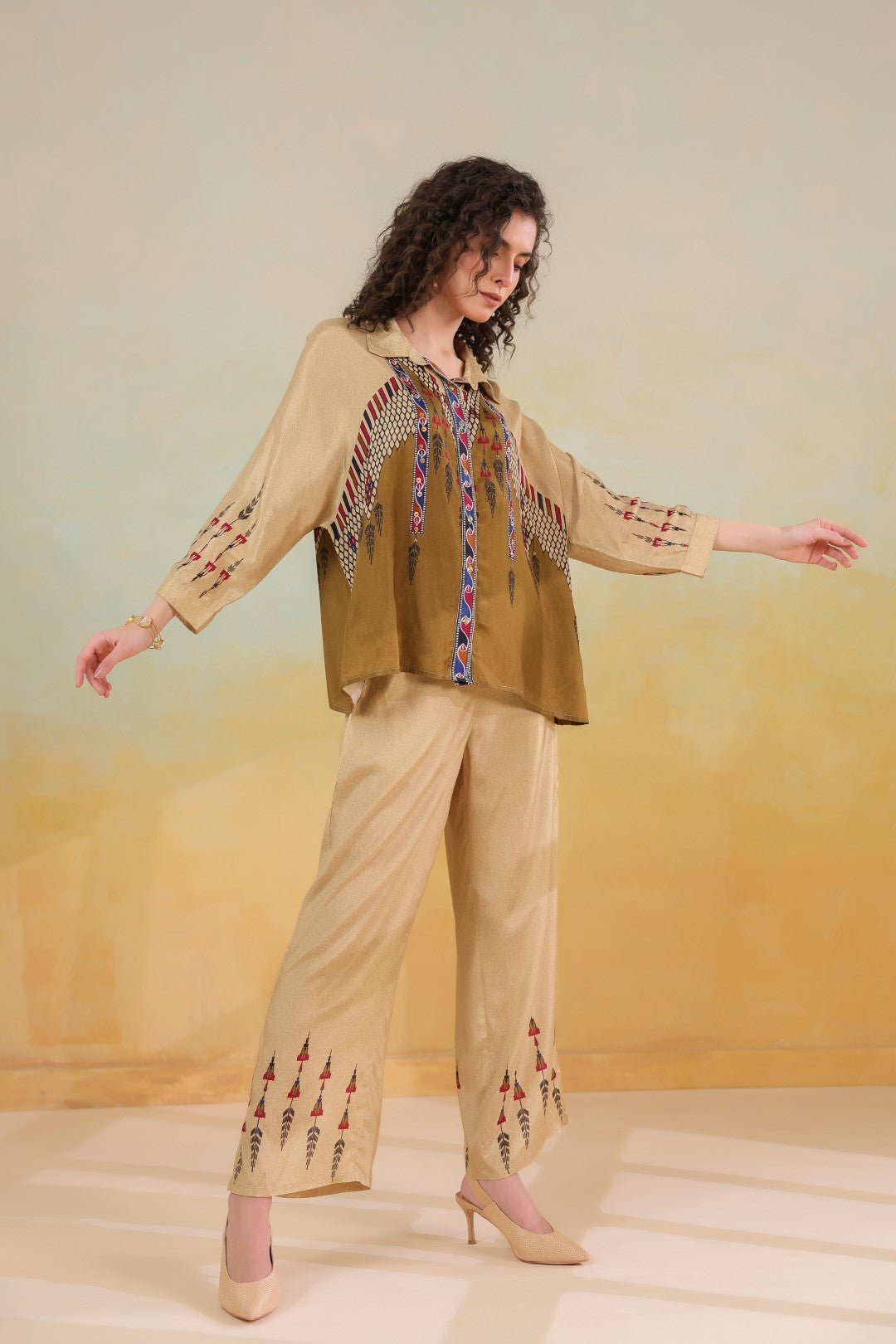Women’s Viscose Santoon Beige Color Embroidered Co - Ord Set: - Nyaro