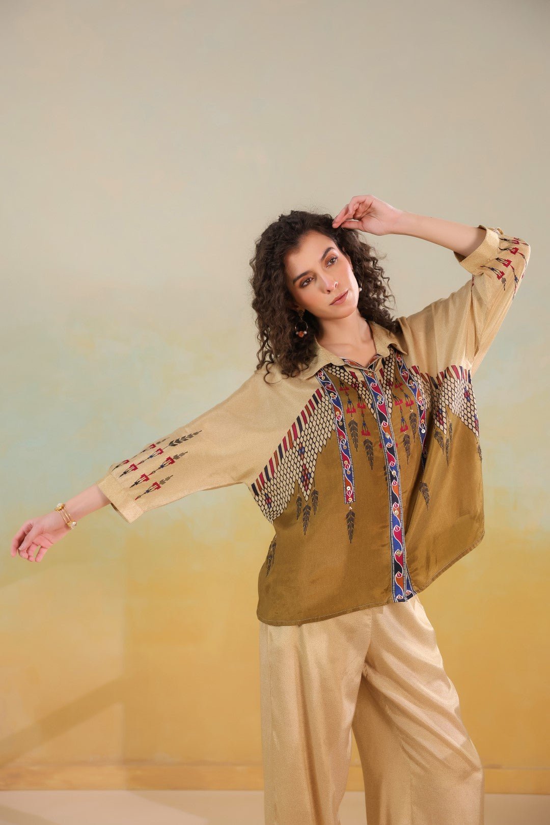 Women’s Viscose Santoon Beige Color Embroidered Co - Ord Set: - Nyaro
