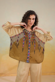 Women’s Viscose Santoon Beige Color Embroidered Co - Ord Set: - Nyaro