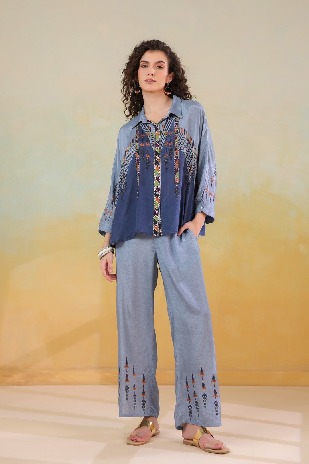 Women’s Viscose Santoon Blue Color Embroidered Co - Ord Set: - Nyaro
