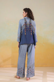 Women’s Viscose Santoon Blue Color Embroidered Co - Ord Set: - Nyaro