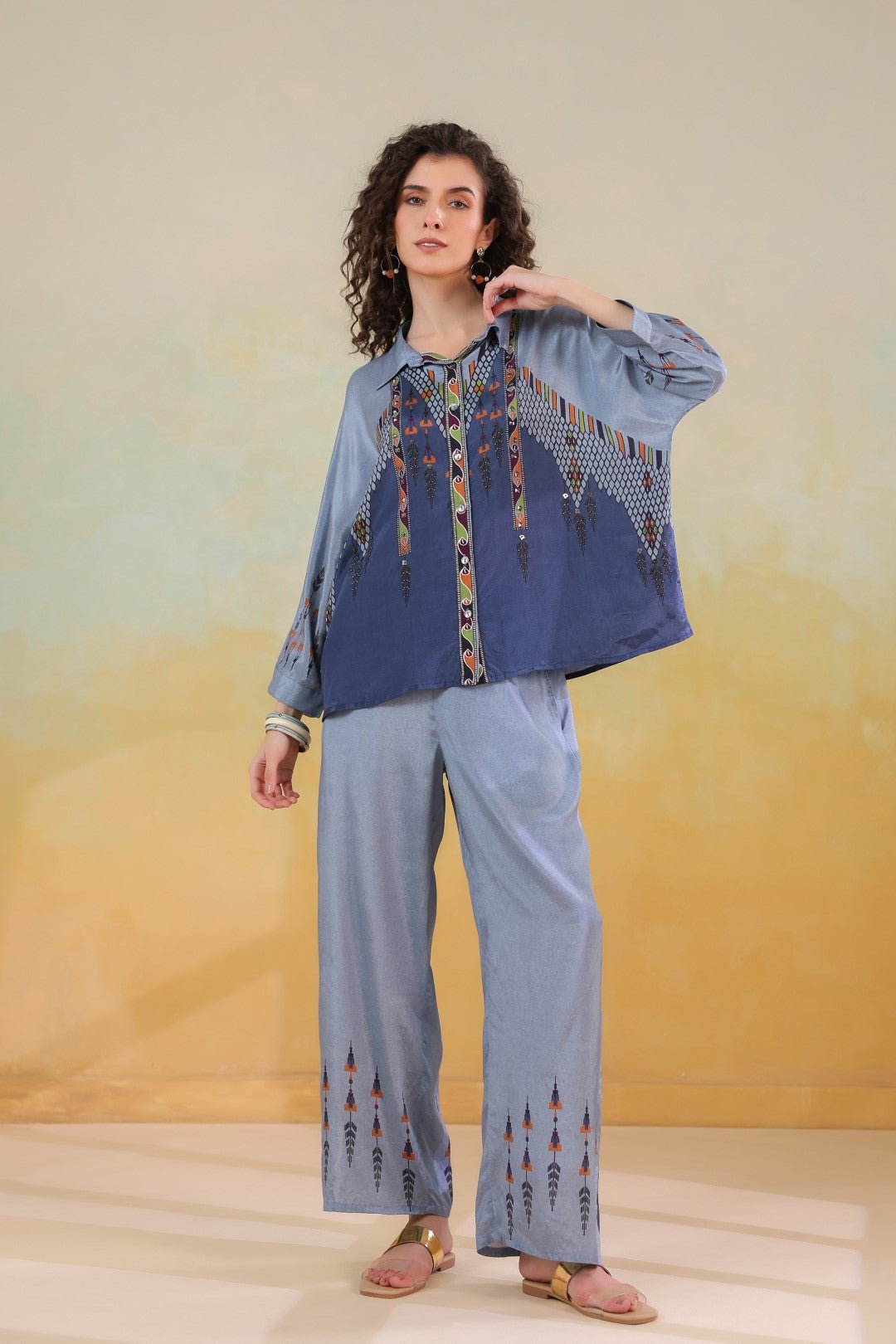 Women’s Viscose Santoon Blue Color Embroidered Co - Ord Set: - Nyaro