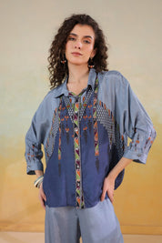 Women’s Viscose Santoon Blue Color Embroidered Co - Ord Set: - Nyaro