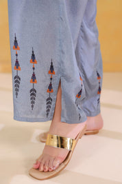 Women’s Viscose Santoon Blue Color Embroidered Co - Ord Set: - Nyaro