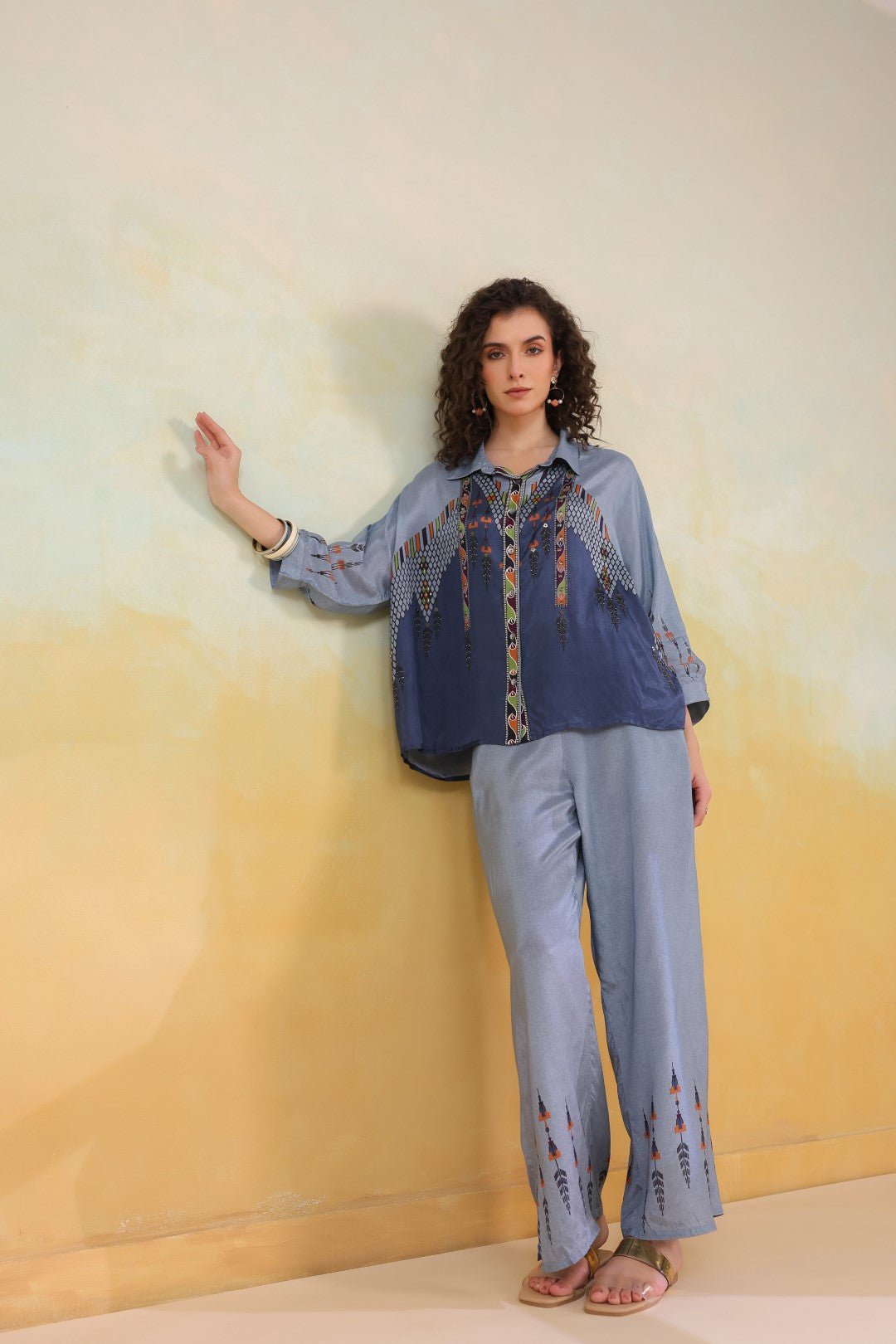 Women’s Viscose Santoon Blue Color Embroidered Co - Ord Set: - Nyaro