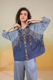 Women’s Viscose Santoon Blue Color Embroidered Co - Ord Set: - Nyaro
